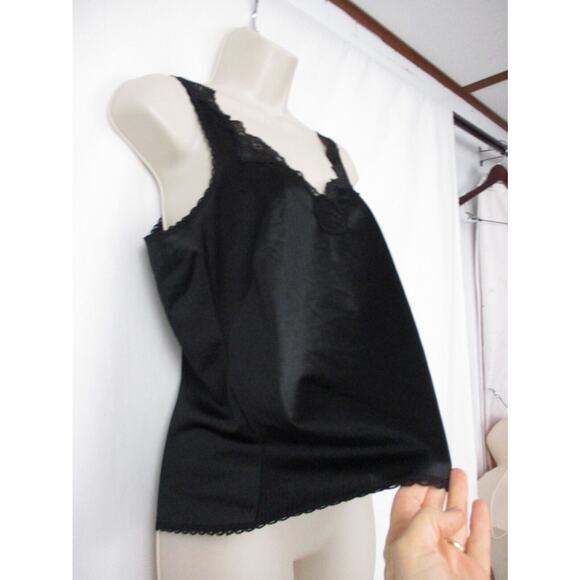 VINTAGE Satin Camisole Top Women 34 Medium Black Satin Lace Lingerie Warners USA - Picture 4 of 12